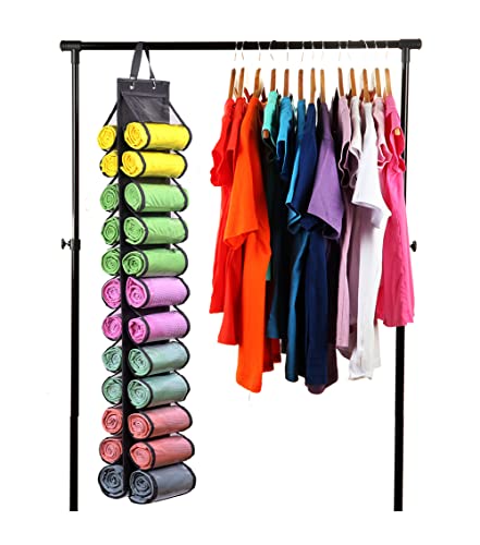 Legging Storage Bag Storage Hanger Can Holds 24 Leggings or Shirts Jeans Compartment Storage Hanger, Foldable Leggings Organizer Clothes Portable Closets Roll Holder (Grey-2)