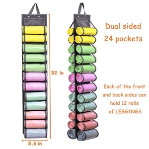 Legging Storage Bag Storage Hanger Can Holds 24 Leggings or Shirts Jeans Compartment Storage Hanger, Foldable Leggings Organizer Clothes Portable Closets Roll Holder (Grey-2)