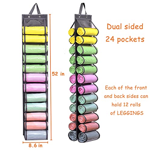 Legging Storage Bag Storage Hanger Can Holds 24 Leggings or Shirts Jeans Compartment Storage Hanger, Foldable Leggings Organizer Clothes Portable Closets Roll Holder (Grey-2)