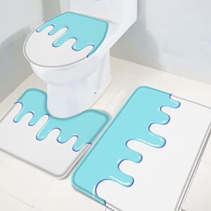 Apular Fashion 3 Piece Bath Rugs Set Ice Cream Sprinkle Blue Cartoon Summer Printed Non Slip Ultra Soft Bathroom Mats, U Shape Mat and Toilet Lid Cover Mat Bath Mats