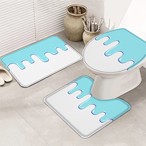 Apular Fashion 3 Piece Bath Rugs Set Ice Cream Sprinkle Blue Cartoon Summer Printed Non Slip Ultra Soft Bathroom Mats, U Shape Mat and Toilet Lid Cover Mat Bath Mats