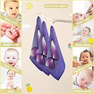 Wudan Butterfly Royal Purple Fingertip Towel 5pcs Hand Bath Towel Absorbent Soft Cotton Cloth for Newborn Drooling Feeding Nursery Kitchen Deco