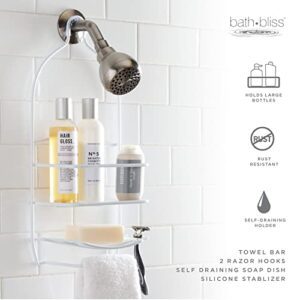 Bath Bliss Curve Design Shower Caddy | Over the Shower Head | Rust Proof | Bathroom Organization | Bath Organizer | 2 Tier | White
