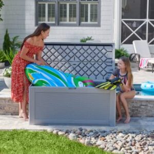 Rubbermaid Outdoor Deck Box, Extra Large, Weather Resistant, Gray for Lawn, Garden, Pool, Tool Storage, Home Organization