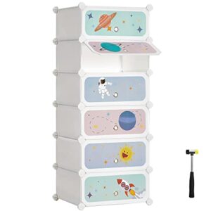 songmics kids' shoe rack with doors, 6-slot stackable storage organizer, plastic wardrobe, toys, books, clothes, 16.9 x 12.2 x 41.3 inches, white ulpc904w01