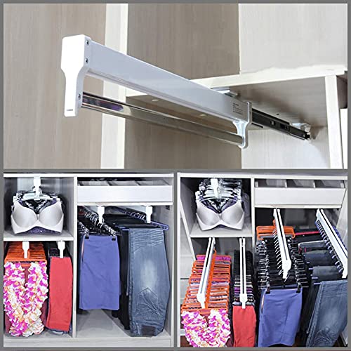 White Pull-out Hanger Rod Adjustable 30-60cm Wardrobe Hanger Rod, Home Trousers Rod Aluminum Alloy Clothes Rail Slide Rail (Size : 450mm/17.7inch)