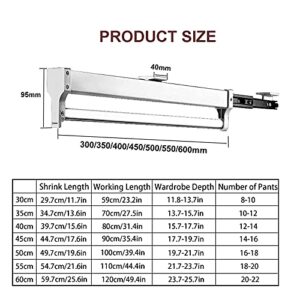 White Pull-out Hanger Rod Adjustable 30-60cm Wardrobe Hanger Rod, Home Trousers Rod Aluminum Alloy Clothes Rail Slide Rail (Size : 450mm/17.7inch)