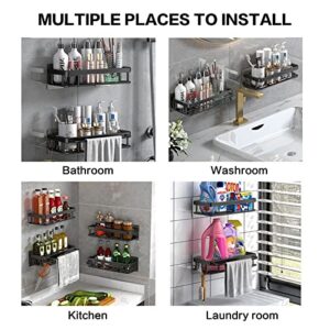 2 Pack Shower Caddy Shelf Organizer Rack, Black Shower Caddy Bathroom Organizer, Rustproof No Drilling Adhesive Shower Shelves with Fixed Removable Hooks for Kitchen Storage, Apartment Decor