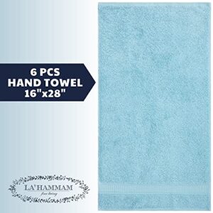 LA HAMMAM - 6 Pack 16” × 28” Turkish Cotton Hand Towels for Bathroom, Face, Hotel, Gym, & Spa | Extra Soft Feel Fingertip, Quick Dry and Highly Absorbent Luxury Premium Quality Towel Set - Aqua