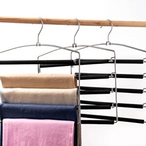 Arekuaei Pants Hangers Non Slip Space Saving Hangers Multi-Layer Swing Arm Pants Hanger Stainless Steel Space Saver Hangers for Pants Jeans Scarf Trouser Tie Towel Clothes (3 Pack Black)