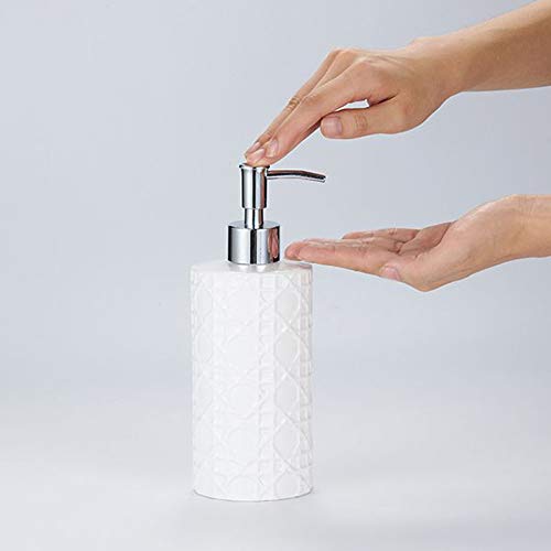 CAA'S Bathroom Accessories Set Ceramic 4 Pieces Bathroom Ensemble for Bath Decor Includes Lotion Dispenser Toothbrush Holder Tumbler Soap Dish (White Netting)
