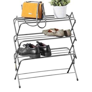 zenree 4 tier folding shoe rack, multifunction small organizer and storage metal shelving units stand shoe shelf, perfect for closets, dorm room, apartment, entryway, cabinet, garment, hallway, black