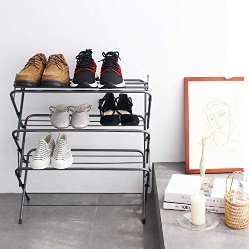 Zenree 4 Tier Folding Shoe Rack, Multifunction Small Organizer and Storage Metal Shelving Units Stand Shoe Shelf, Perfect for Closets, Dorm Room, Apartment, Entryway, Cabinet, Garment, Hallway, Black