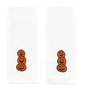 serafina home decorative halloween tip towels: plush white embroidered cotton jack o lantern pumpkin design, 2 piece set, 11" x 18" inch each