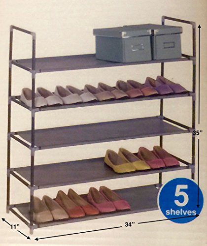 4SGM 5 Tiers Shoe Rack Space Saving Shoe Tower Shelf Storage Organizer Stand Cabinet Bench Stackable - Holds 20-25 Pair of Shoes Easy to Assemble - No Tools Required