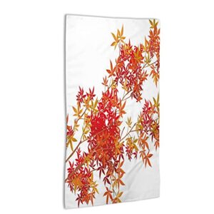 nibbuns nature theme,hand towels,premium quality microfiber face cloths,autumn tree branches leaves print,highly absorbent and soft feel fingertip towels,orange,15.75x31.5in
