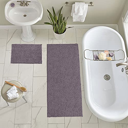 LuxUrux Bathroom Rugs 2 Piece Set–Extra-Soft Plush Bath mat Shower Bathroom Rugs,1'' Chenille Microfiber Material, Super Absorbent (X-Large Set, Mauve)