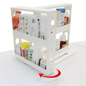 dutiplus medicine cabinet organizer 2-tier pull-and-rotate shelf storage rack organizer for holding vitamins, supplements cosmetics 11" h x 4.1" w x 11.25" l