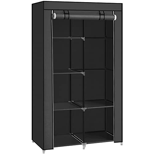 SONGMICS Portable Closet, Clothes Storage Organizer with 6 Shelves, 1 Clothes Hanging Rail, Non-Woven Fabric Closet, Metal Frame, 17.7 x 34.6 x 66.1 Inches, Black URYG84BK