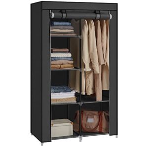 SONGMICS Portable Closet, Clothes Storage Organizer with 6 Shelves, 1 Clothes Hanging Rail, Non-Woven Fabric Closet, Metal Frame, 17.7 x 34.6 x 66.1 Inches, Black URYG84BK