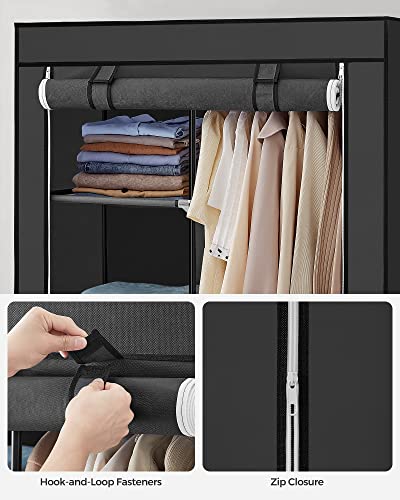 SONGMICS Portable Closet, Clothes Storage Organizer with 6 Shelves, 1 Clothes Hanging Rail, Non-Woven Fabric Closet, Metal Frame, 17.7 x 34.6 x 66.1 Inches, Black URYG84BK