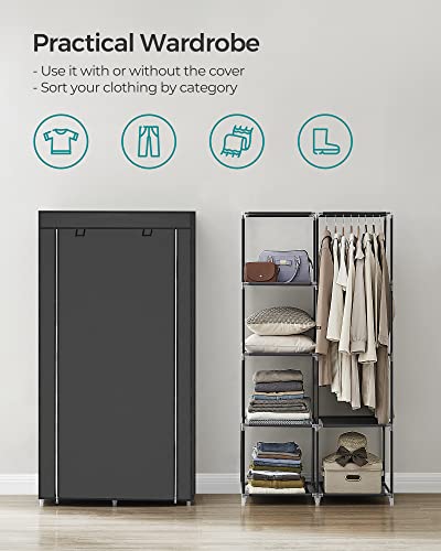 SONGMICS Portable Closet, Clothes Storage Organizer with 6 Shelves, 1 Clothes Hanging Rail, Non-Woven Fabric Closet, Metal Frame, 17.7 x 34.6 x 66.1 Inches, Black URYG84BK