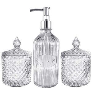 magcolor glass jar bathroom accessories set - hand soap dispenser and qtip holder set 3 pc