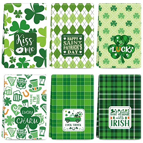 6 Pcs St. Patrick's Day Kitchen Towels Irish Shamrock Hand Towels Bath Towels Buffalo Plaid Dish Towels Bathroom Towel Decorative Bathroom Towel for Kitchen Home Supplies 8 x 28 Inches