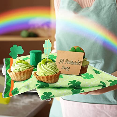 6 Pcs St. Patrick's Day Kitchen Towels Irish Shamrock Hand Towels Bath Towels Buffalo Plaid Dish Towels Bathroom Towel Decorative Bathroom Towel for Kitchen Home Supplies 8 x 28 Inches