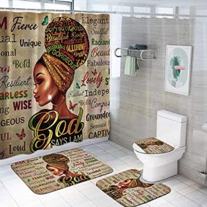 black queen god says i am shower curtains bathroom sets with non-slip rugs,toilet lid cover and bath mat,afro girl magic shower curtain with 12 hooks…