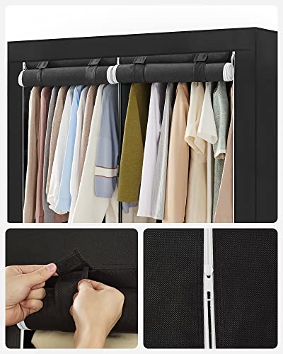 SONGMICS Portable Closet, Wardrobe Closet Organizer with Cover, 3 Hanging Rods and Shelves, 4 Side Pockets, 51.2 x 17.7 x 65.7 Inches, Large Capacity for Bedroom, Living Room, Black URYG092B02