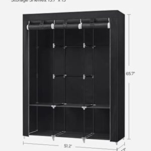 SONGMICS Portable Closet, Wardrobe Closet Organizer with Cover, 3 Hanging Rods and Shelves, 4 Side Pockets, 51.2 x 17.7 x 65.7 Inches, Large Capacity for Bedroom, Living Room, Black URYG092B02