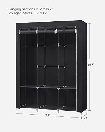 SONGMICS Portable Closet, Wardrobe Closet Organizer with Cover, 3 Hanging Rods and Shelves, 4 Side Pockets, 51.2 x 17.7 x 65.7 Inches, Large Capacity for Bedroom, Living Room, Black URYG092B02