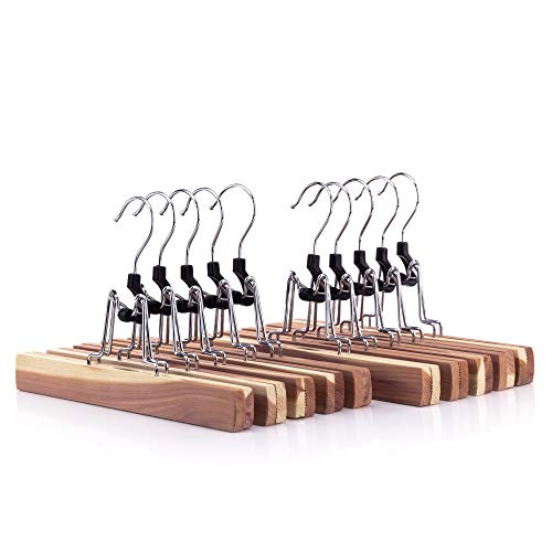 HANGERWORLD Pack of 10 Skirt and Pants Hangers with Clamp Clips, 10.6inch American Cedar Wood Hanger