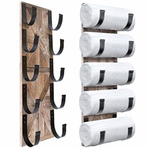 autumn alley rustic farmhouse towel rack for rolled towels – stunning barn wood farmhouse bathroom decor for wall – expertly inlaid wood with matte black bar for rustic bathroom decor