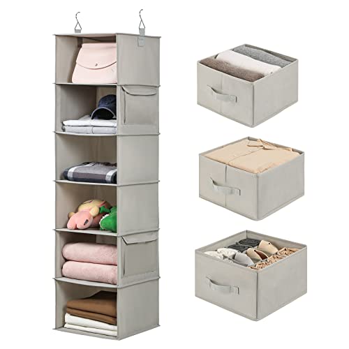 Vailando 6-Shelf Hanging Closet Organizer, Hanging Shelves for Closet with 2 Large Drawer&1 Drawer w/Compartment, 12'' x 12'' x 48.8'', Baby Organizer for Nursery