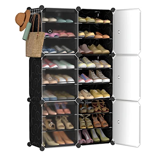 Anenz Shoe Rack Storage Organizer Shelf shoes Cabinet 36 Pair shoe Racks for Closet Shoe Shelves Closet Entryway ,Black Free Standing Show Shelf With Doors for Entryway,Hallway Bedroom