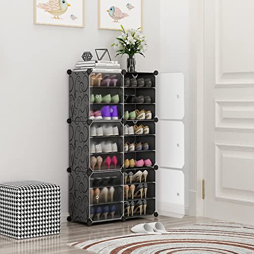 Anenz Shoe Rack Storage Organizer Shelf shoes Cabinet 36 Pair shoe Racks for Closet Shoe Shelves Closet Entryway ,Black Free Standing Show Shelf With Doors for Entryway,Hallway Bedroom