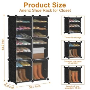 Anenz Shoe Rack Storage Organizer Shelf shoes Cabinet 36 Pair shoe Racks for Closet Shoe Shelves Closet Entryway ,Black Free Standing Show Shelf With Doors for Entryway,Hallway Bedroom