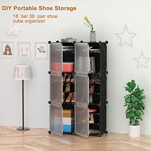 Anenz Shoe Rack Storage Organizer Shelf shoes Cabinet 36 Pair shoe Racks for Closet Shoe Shelves Closet Entryway ,Black Free Standing Show Shelf With Doors for Entryway,Hallway Bedroom