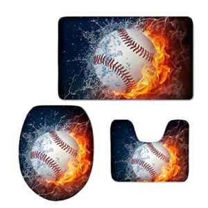 Apular Fashion 3 Piece Bath Rugs Set Boy Football Pattern Non Slip Ultra Soft Bathroom Accessories Mats, U Shape Mat and Toilet Lid Cover Mat Bath Mats