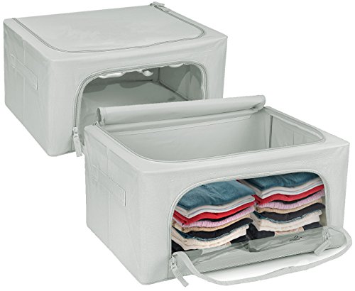 Sorbus Storage Bins with Metal Frame - Stackable & Foldable Clothes Organizer Bags - Oxford Fabric Storage Containers with Large Clear Window & Carry Handles, Organization for Bedroom, Closet, Bedding, Linens, sheet, Pillow, Blanket, Clothes, Books, and t