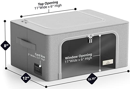 Sorbus Storage Bins with Metal Frame - Stackable & Foldable Clothes Organizer Bags - Oxford Fabric Storage Containers with Large Clear Window & Carry Handles, Organization for Bedroom, Closet, Bedding, Linens, sheet, Pillow, Blanket, Clothes, Books, and t