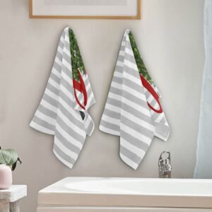 Christmas Wreath Joy to World Hand Bath Towel Winter Cardinal Birds Kitchen Bathroom Faucet Towel White Gray Stripe Fingertip Towel Set Highly Absorbent Guest Shower Towels 16x30 Holiday Decorations