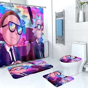 szzhnc 4 piece funny shower curtain sets with 12 hooks for fresh color luxury bathroom sets decor, non-slip rugs and toilet mat lid rug modern accessories print,cartoon theme waterproof(72x72 inch)