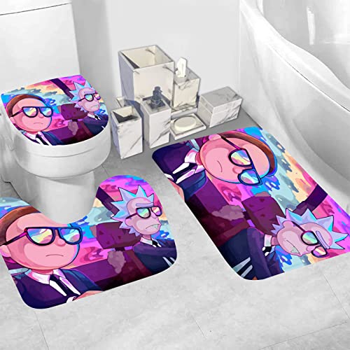 SZZHNC 4 Piece Funny Shower Curtain Sets with 12 Hooks for Fresh Color Luxury Bathroom Sets Decor, Non-Slip Rugs and Toilet Mat Lid Rug Modern Accessories Print,Cartoon Theme Waterproof(72x72 Inch)