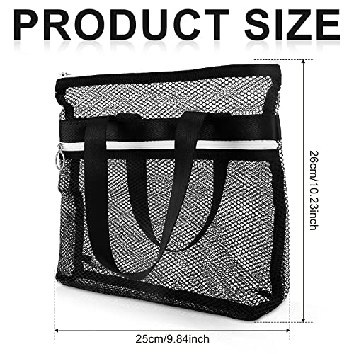 Mesh Zippered Shower Bag, Polyester Large Shower Tote Bag Portable Bath Caddy Organizer with Handle and 2 Storage Pockets Quickly Dry Shower Bag for Dorm Room Gym Camping (Black)