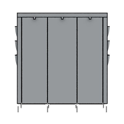 OUMYJIA 69 inches Portable Clothes Closet Wardrobe Non-Woven Fabric Storage Organizer, Side Pockets, Grey, 51 L x 17.5 W x 69 H inches