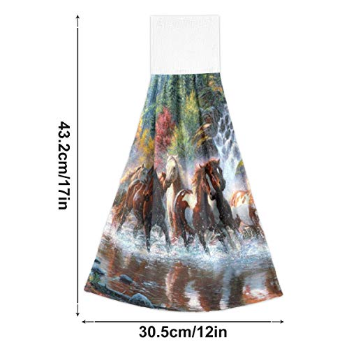 Emelivor Kitchen Hand Towels Hanging Loop Horses Running Super Absorbent Hand Dry Towels 12'' x 17'' Soft Dish Wipe Cloth for Home - Set of 2