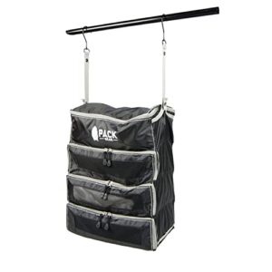 Pack Gear Suitcase Organizer | Pack More in your Large or Carry On Luggage | Unpack Instantly with these Compression Packing Cubes for Suitcases | Hanging Shelf Organizer for Closet (Black) (Medium)